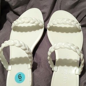 White Stuart Weitzman flat Sandles